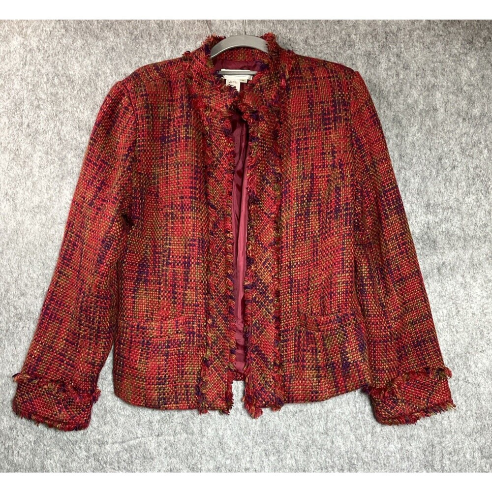 Coldwater Creek Jacket Womens Medium Red Pockets Wool Blend Open Front Capsule